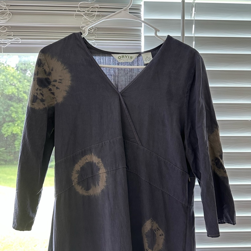 Orvis 100% silk indigo Tie-Dye Dress size 10